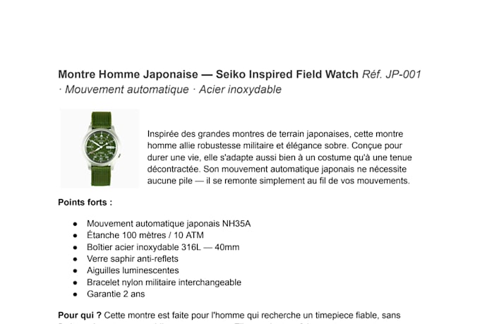 write french product descriptions for your ecommerce